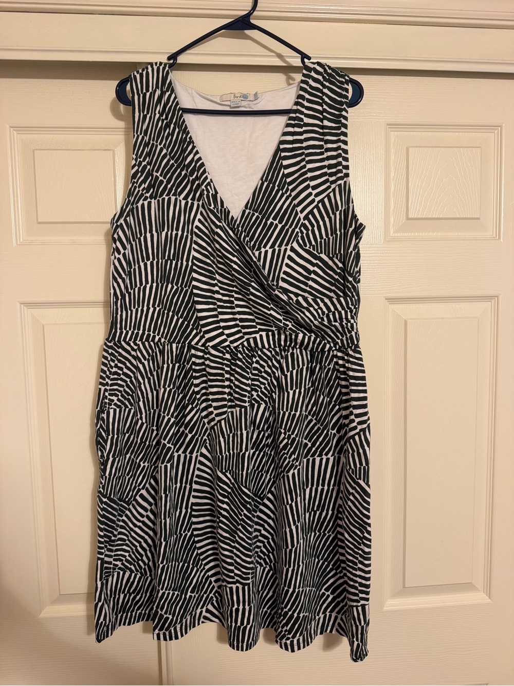 Boden Dress Ruched Crossover Sleeveless Midi Green & White Size 16 Women Plus